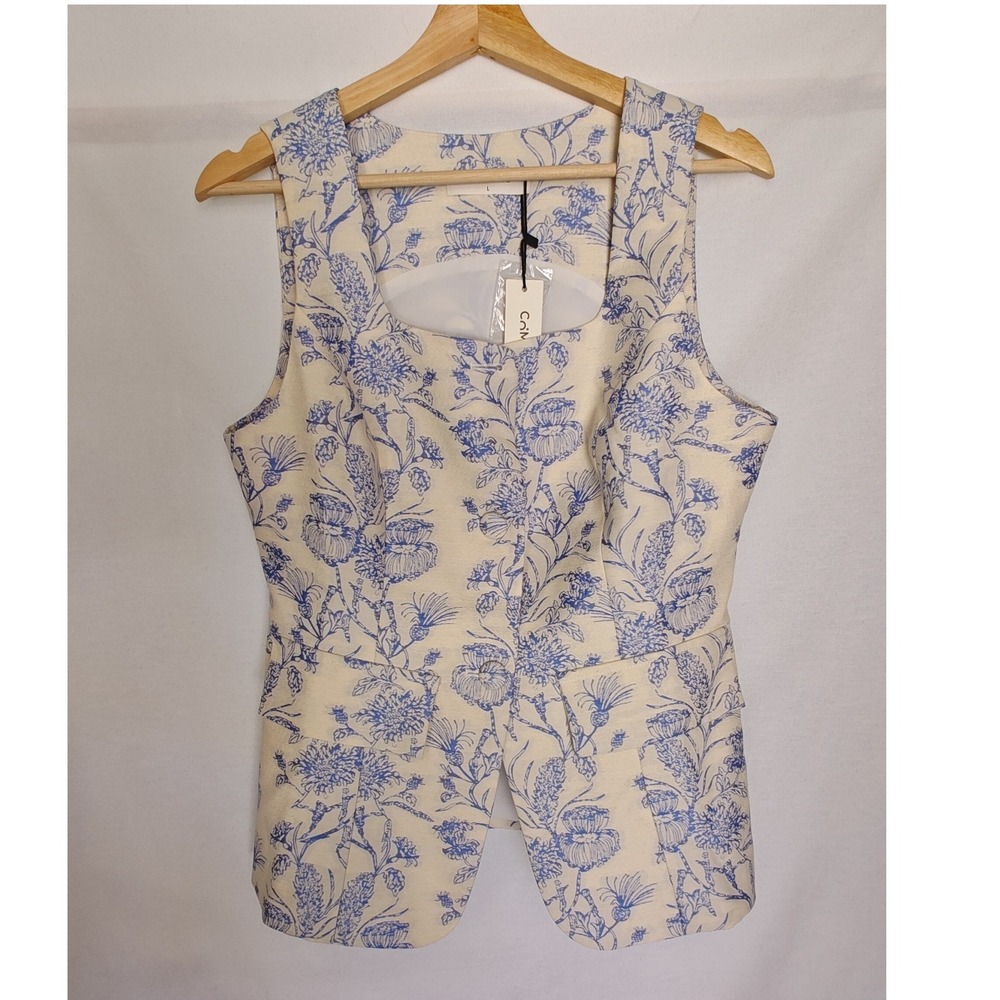 Commense Set Jacquard Square Neck Sleeveless Vest Top Mini Skirt Blue White L - Picture 5 of 16
